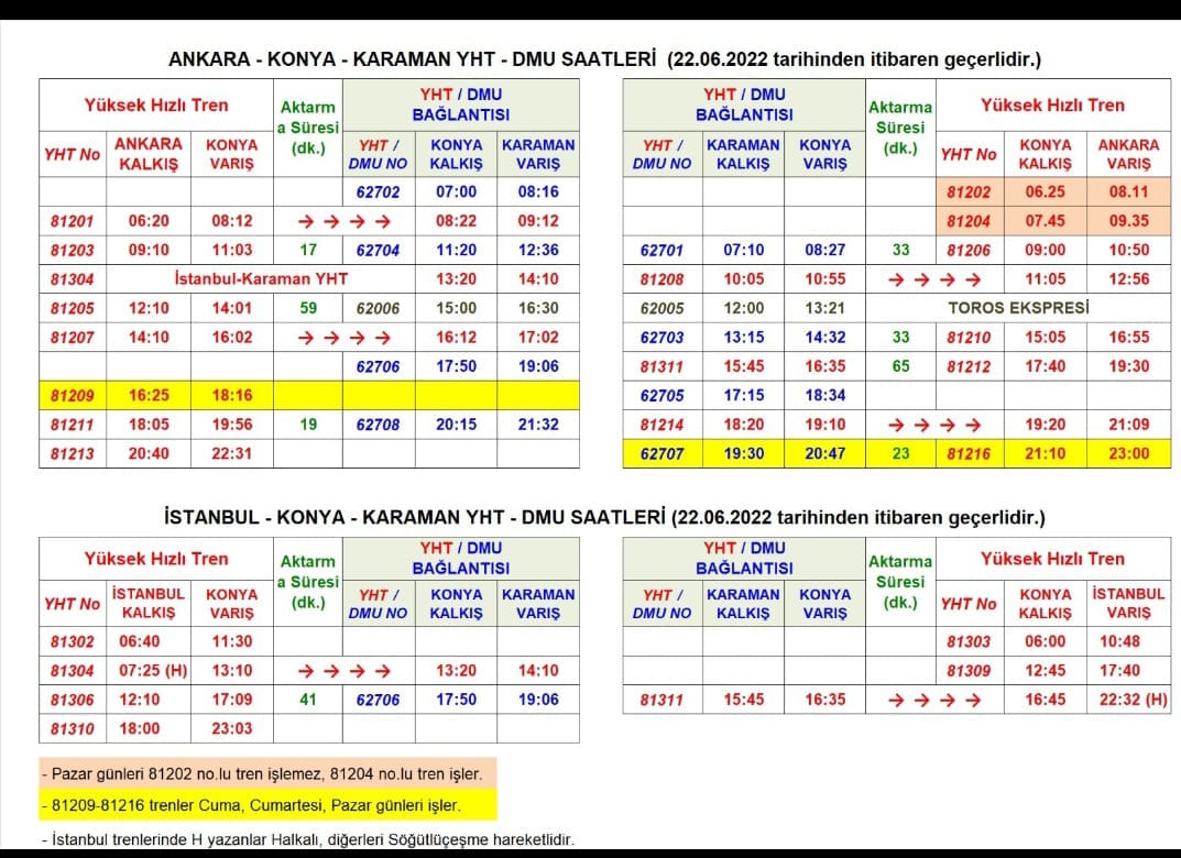 Konya-Ankara hızlı tren sefer saatleri güncellendi